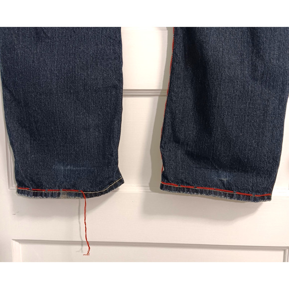 Vintage Y2K Bootcut Jeans 36 x 34 Skull Thick Stitch Embroidered Fading Whiskers - Picture 11 of 14